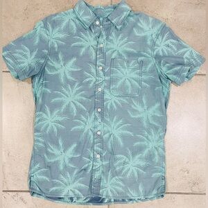 American Eagle Men's Palm Button Down Short Sleeve Poolside Shirt Teal XS